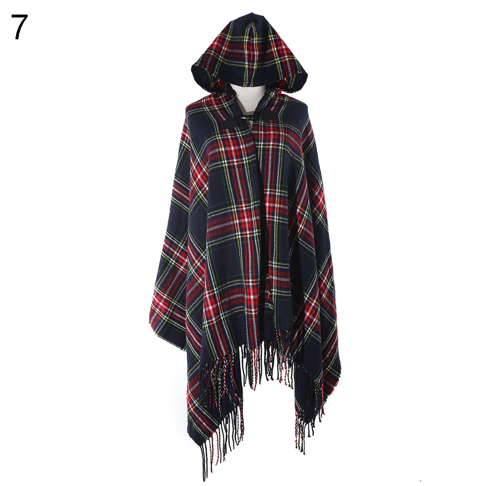 Women Fashion Hooded Grid Pattern Long Warm Shawl Winter Autumn Scarf Gift