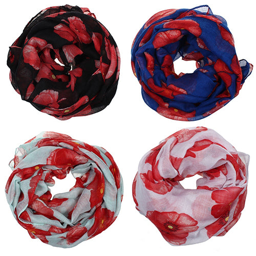 Women Fashion Red Poppy Flower Printed Voile Long Scarf Beach Wrap Stole Shawl