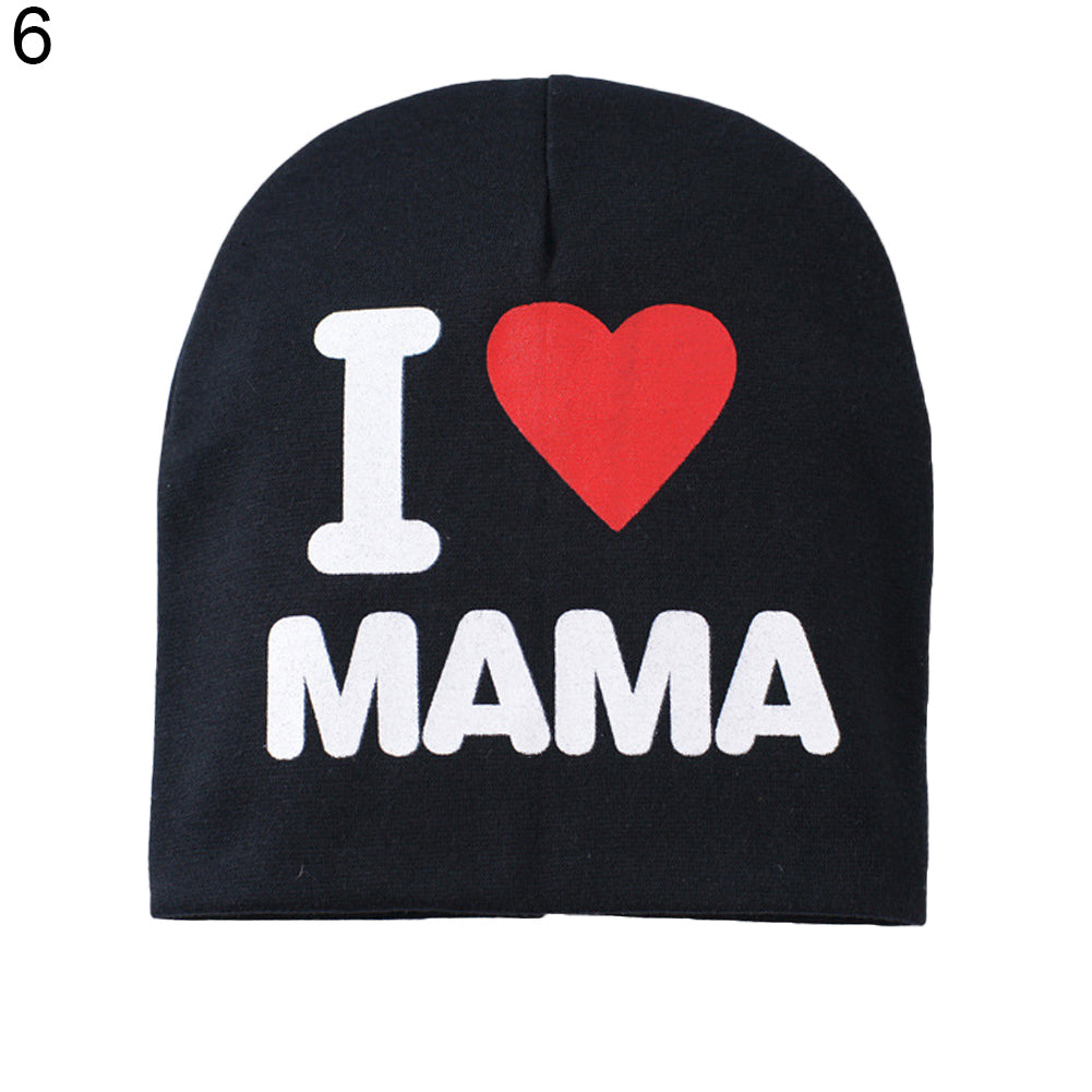 I Love Mama/Papa Letter Print Baby Boy Girl Beanie Cap Elastic Outdoor Skull Hat
