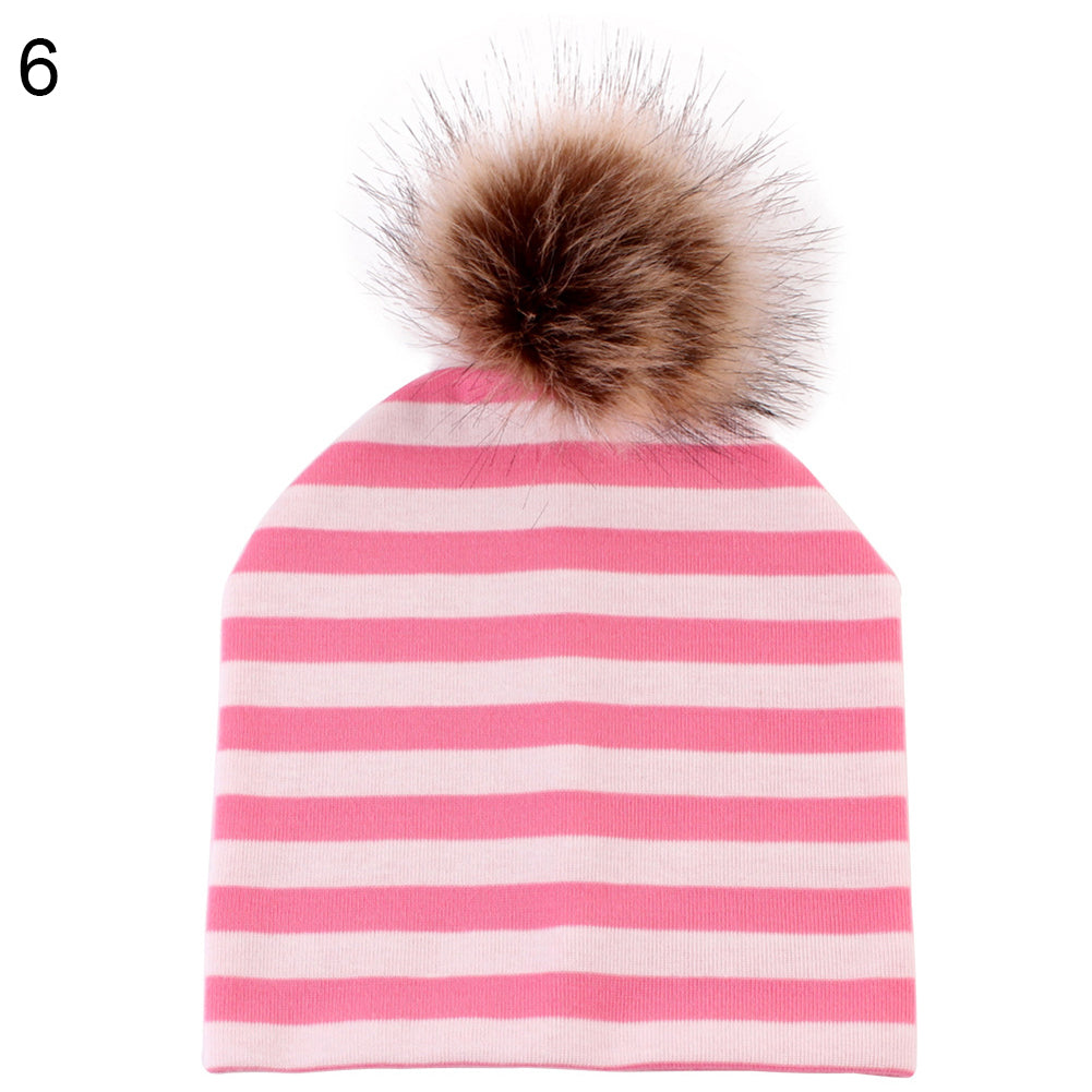 Winter Cute Striped Pompom Toddler Baby Boy Girl Beanie Cap Warm Outdoor Hat