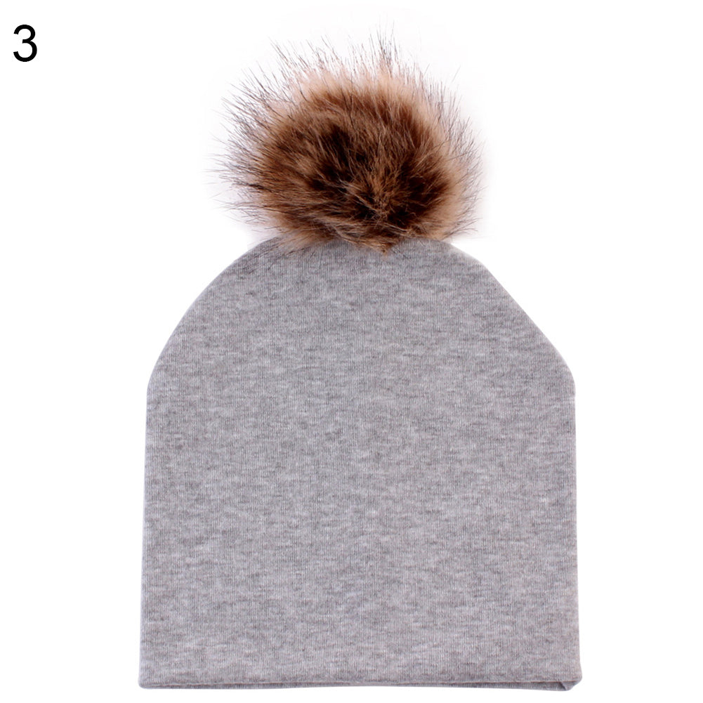 Winter Cute Striped Pompom Toddler Baby Boy Girl Beanie Cap Warm Outdoor Hat