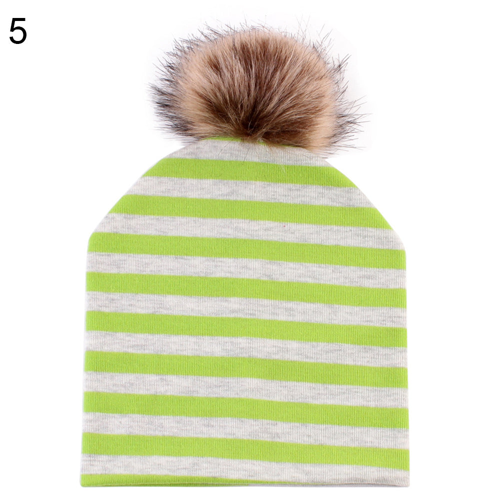 Winter Cute Striped Pompom Toddler Baby Boy Girl Beanie Cap Warm Outdoor Hat
