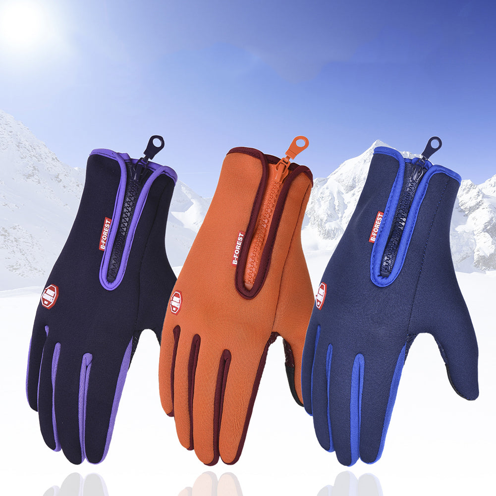 Unisex Full Finger Non-slip Waterproof Touch Screen Fleece Cycling Zipper Gloves