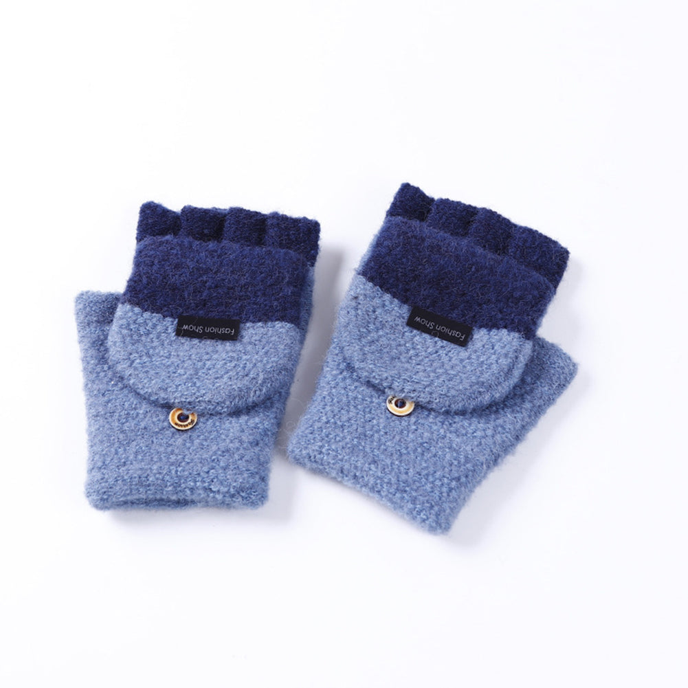 Fashion Knitted Gloves Winter Soft Warm Patchwork Flip Half Finger Man Mittens
