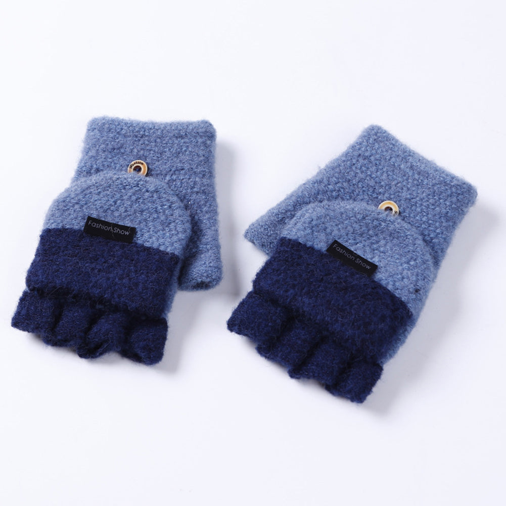 Fashion Knitted Gloves Winter Soft Warm Patchwork Flip Half Finger Man Mittens