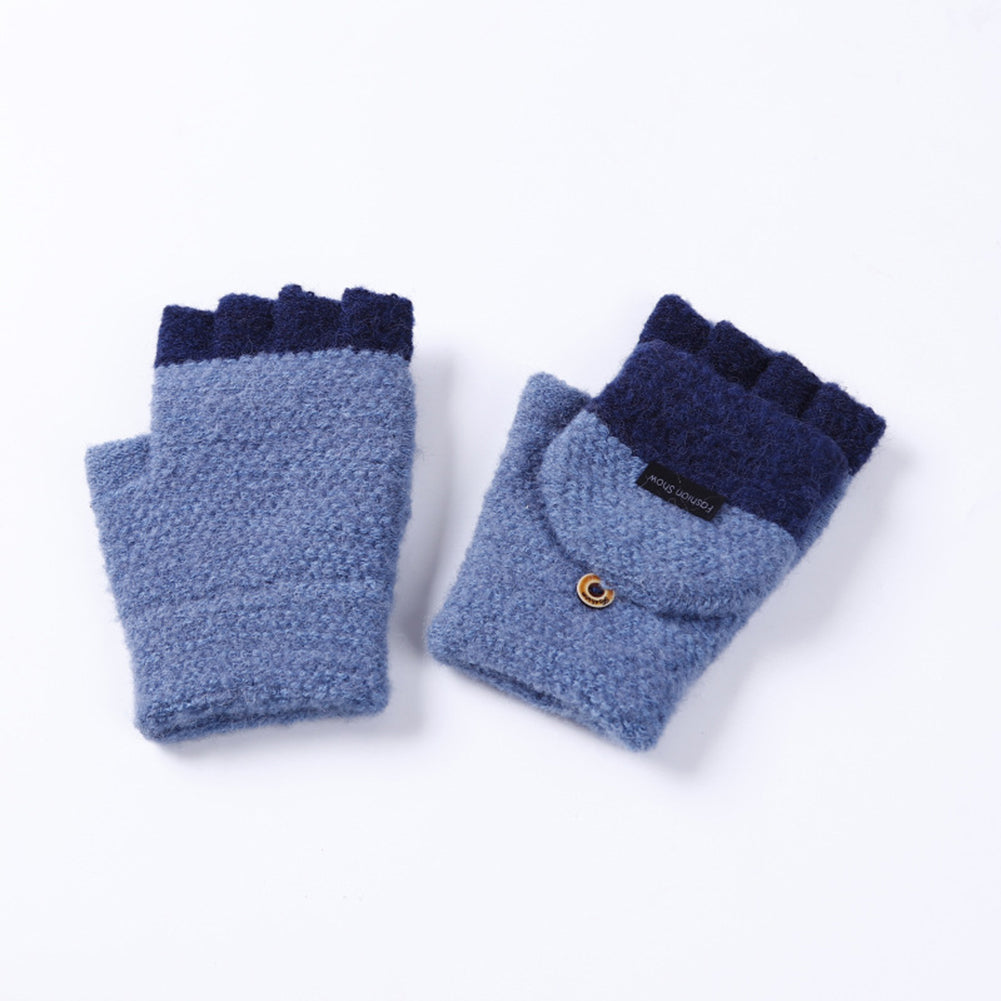 Fashion Knitted Gloves Winter Soft Warm Patchwork Flip Half Finger Man Mittens