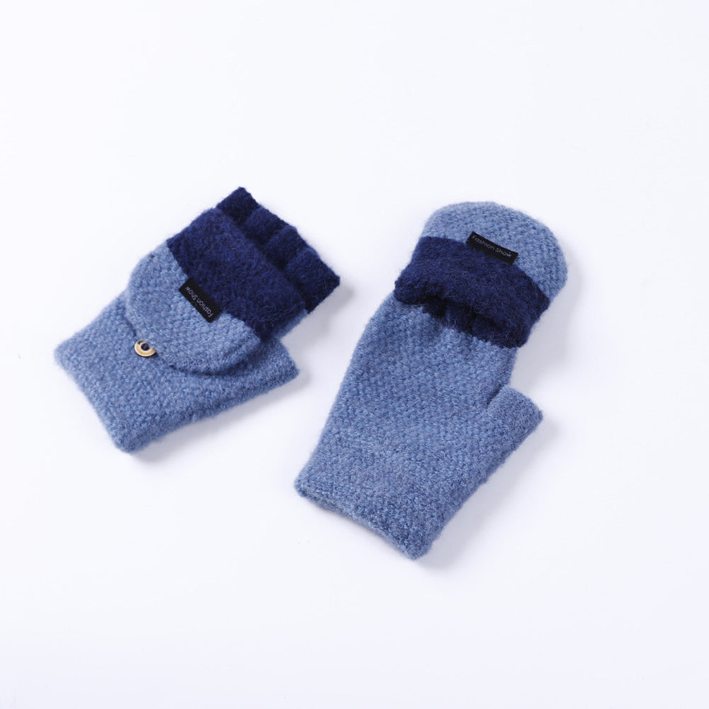 Fashion Knitted Gloves Winter Soft Warm Patchwork Flip Half Finger Man Mittens