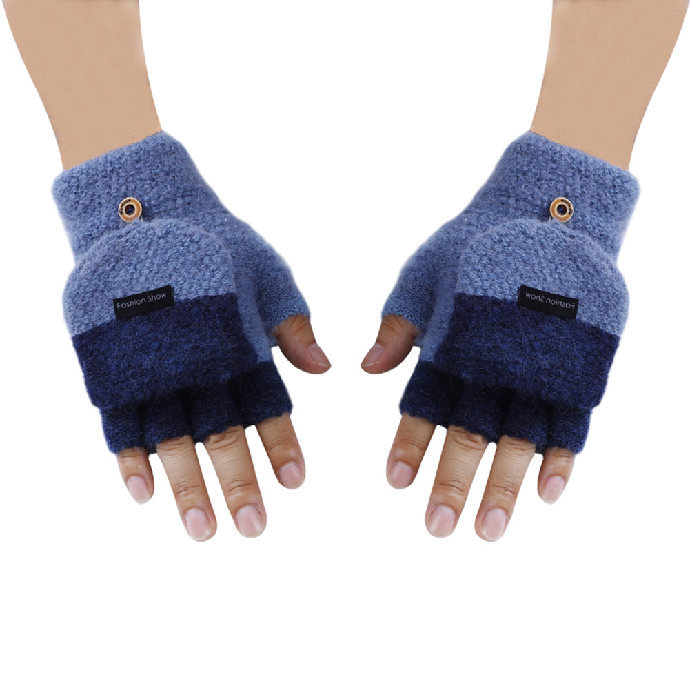Fashion Knitted Gloves Winter Soft Warm Patchwork Flip Half Finger Man Mittens