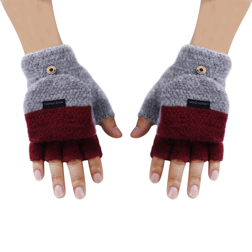 Fashion Knitted Gloves Winter Soft Warm Patchwork Flip Half Finger Man Mittens