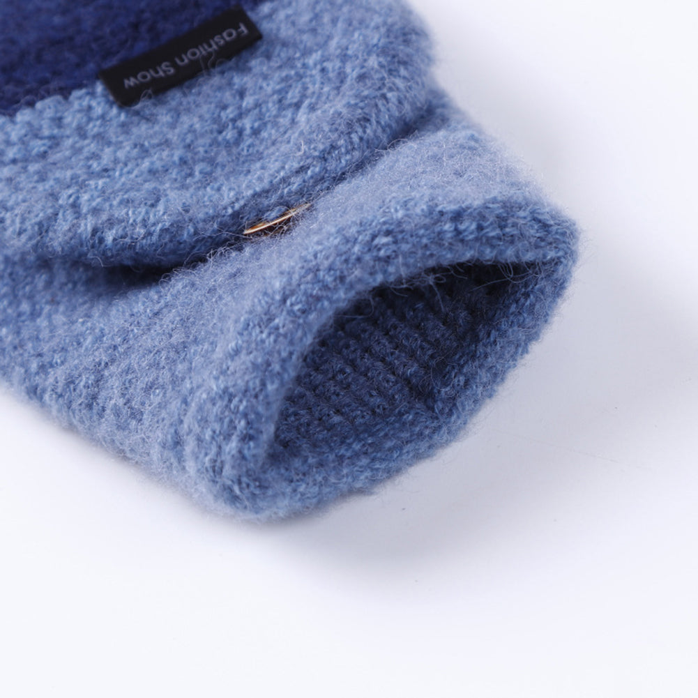 Fashion Knitted Gloves Winter Soft Warm Patchwork Flip Half Finger Man Mittens