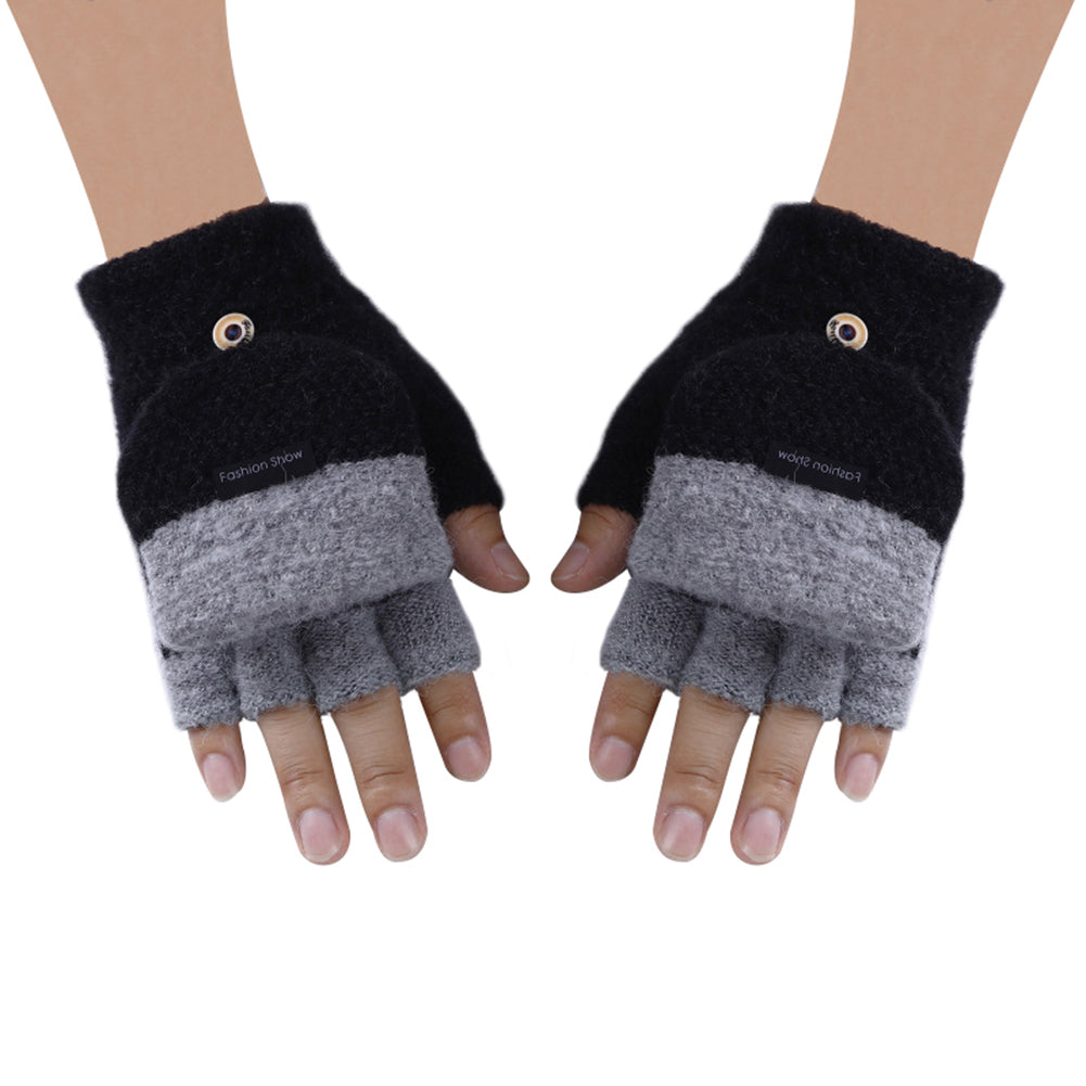 Fashion Knitted Gloves Winter Soft Warm Patchwork Flip Half Finger Man Mittens