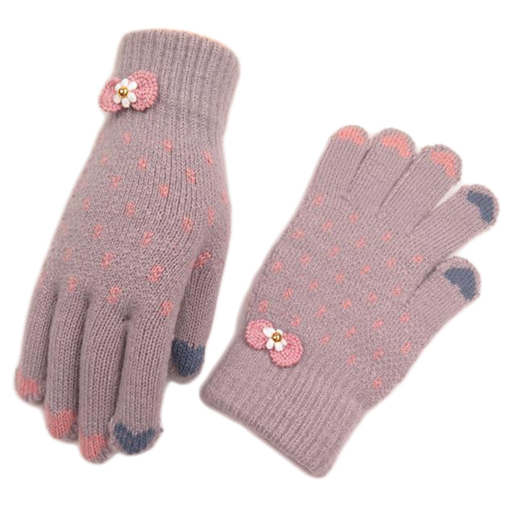 Winter Women Fashion Knitted Yarn Thicken Heart Bowknot Full Finger Gloves Mittens