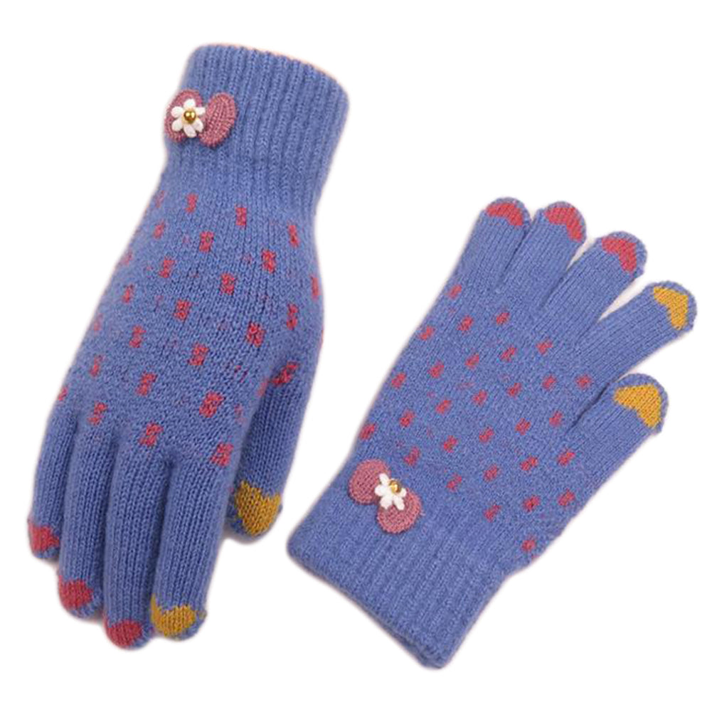 Winter Women Fashion Knitted Yarn Thicken Heart Bowknot Full Finger Gloves Mittens