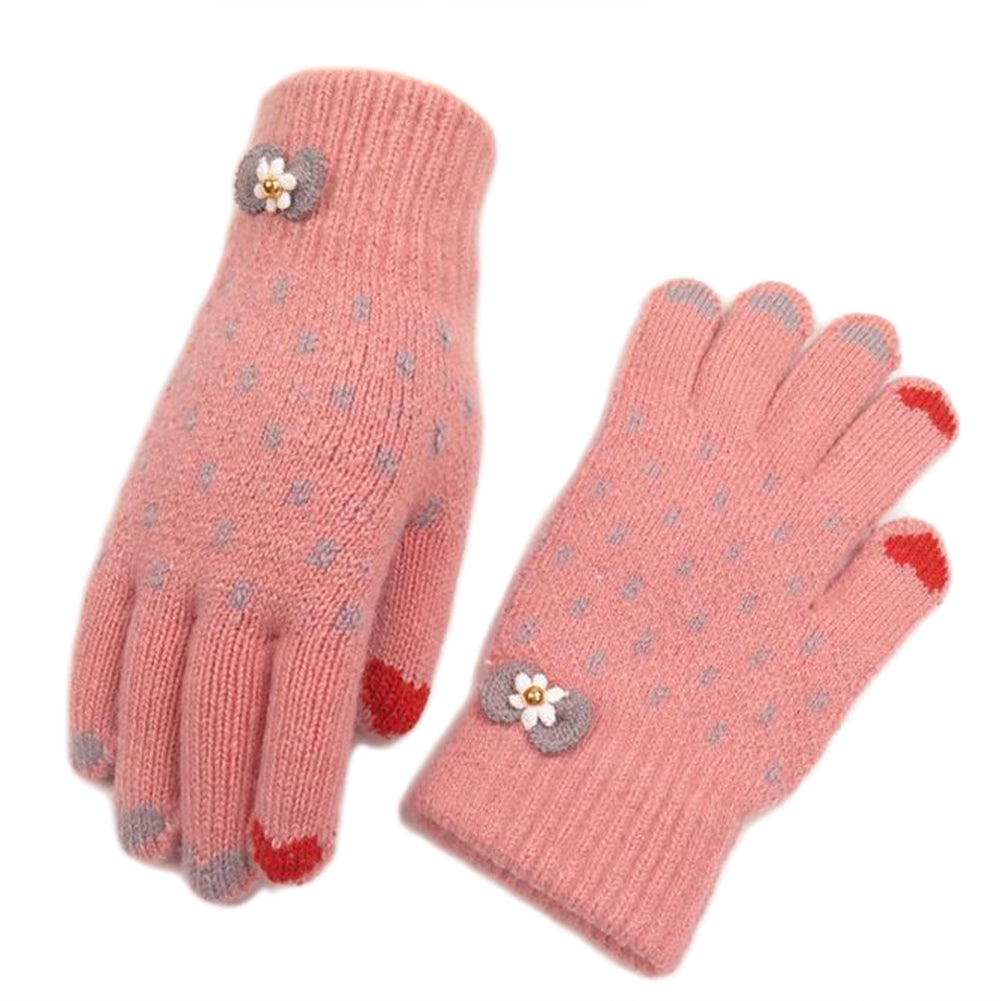 Winter Women Fashion Knitted Yarn Thicken Heart Bowknot Full Finger Gloves Mittens