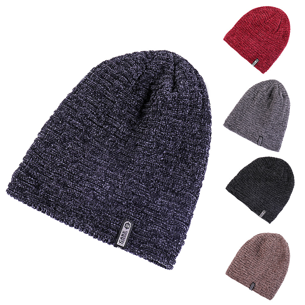 Winter Outdoor Men Beanie Knitted Cap Fashion Solid Color Warm Keeper Skull Hat