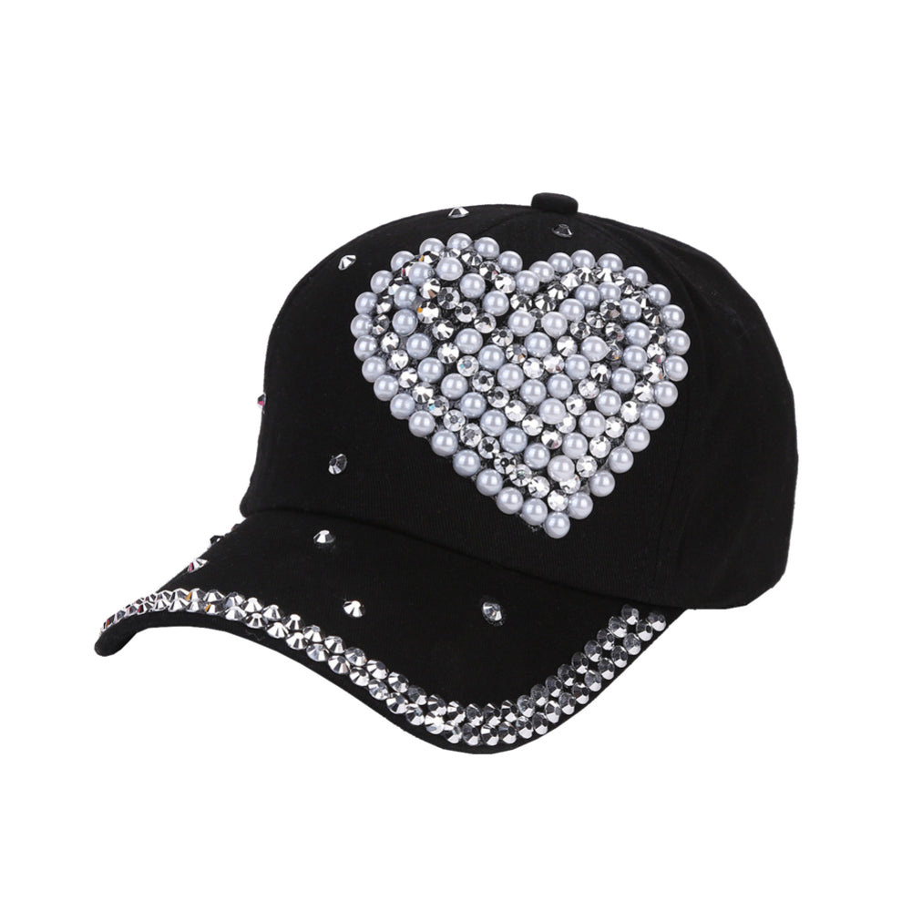 Fashion Heart Rhinestones Baseball Cap Women Cotton Adjustable Snapback Hat