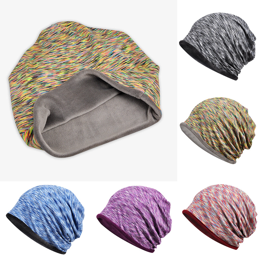 Winter Men Women Solid Color Dual Use Fleece Lined Scarf Slouchy Beanie Cap