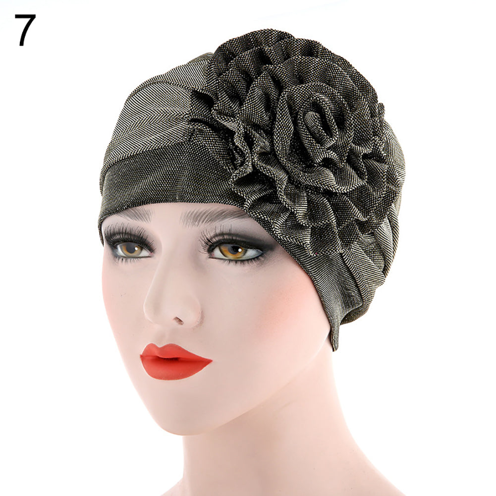 Fashion Gauze Side Flower Elastic Women Head Wrap Hat Turban Muslim Hijab Gift