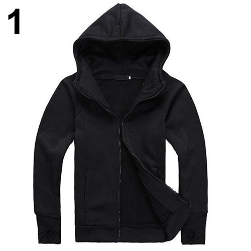 Men's Solid Color Gloves Long Sleeved Hooded Sweater Jacket Cardigan Outwear
