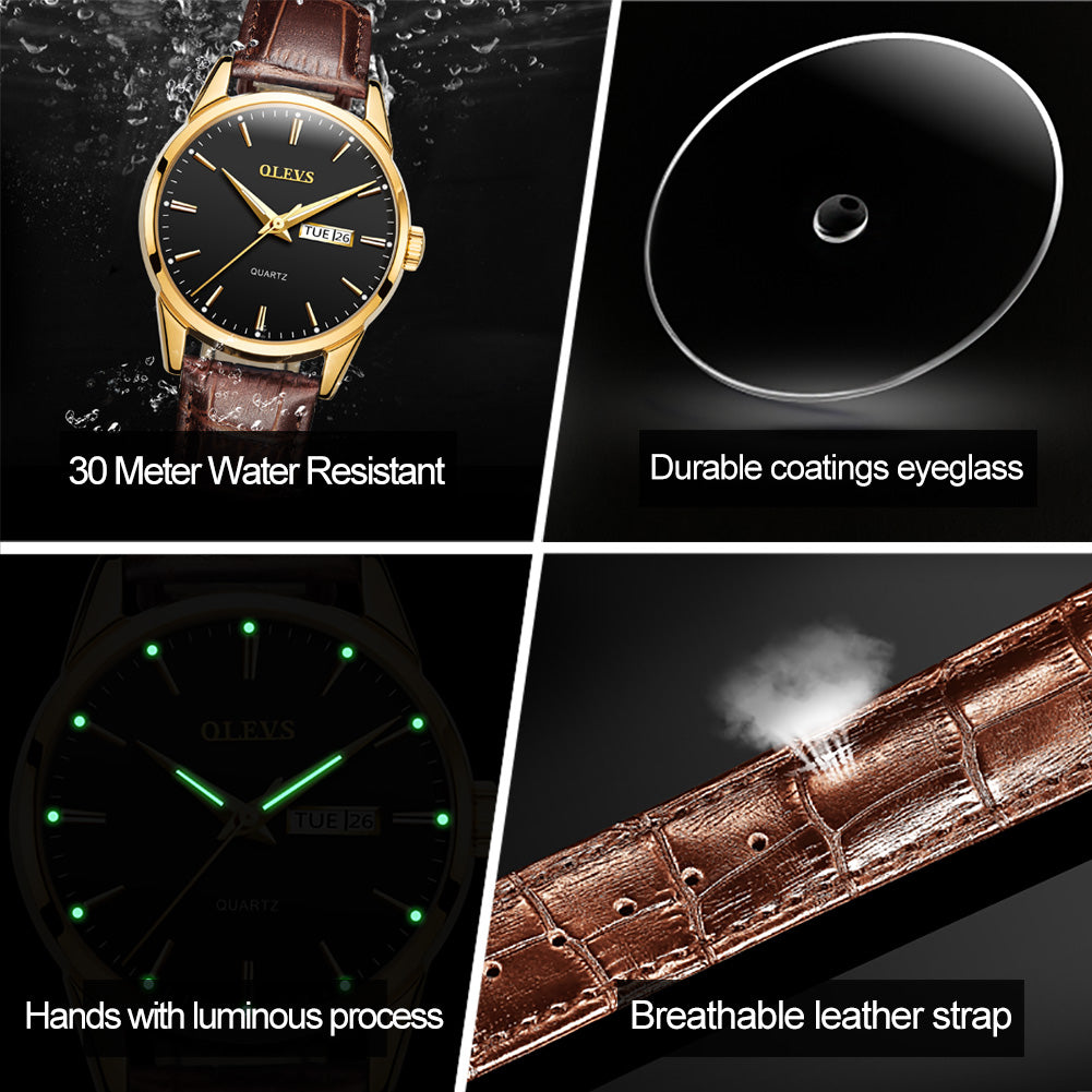 OLEVS New watch ladies fashion trend student watch leather belt double calendar waterproof female watch