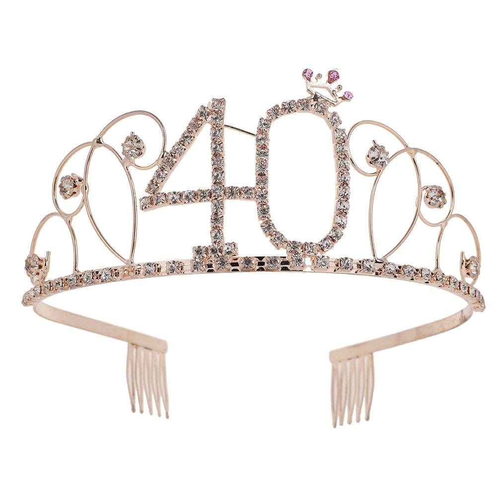 Wedding Party Bridal Bling Rhinestone Tiara Crown Number 40 Headband Comb Pin