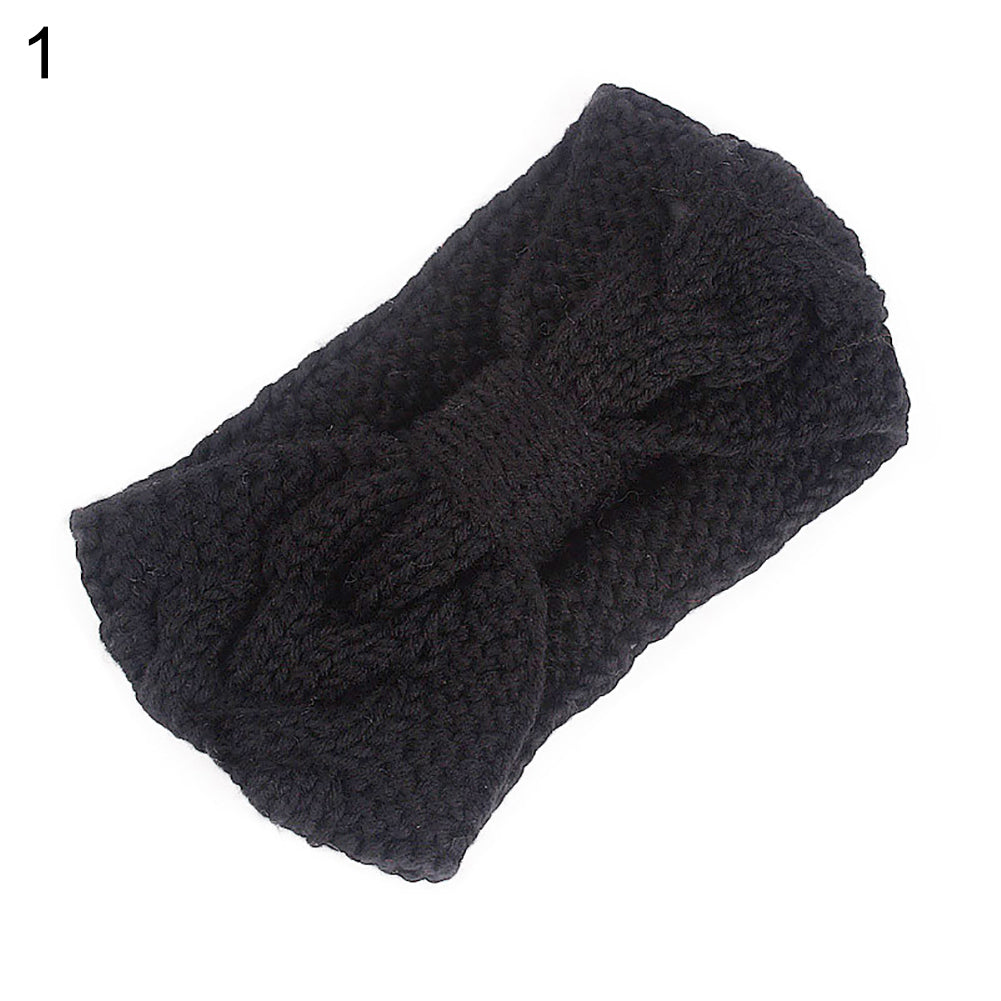 Fashion Women Solid Color Knotted Turban Headband Elastic Knitted Hair Band