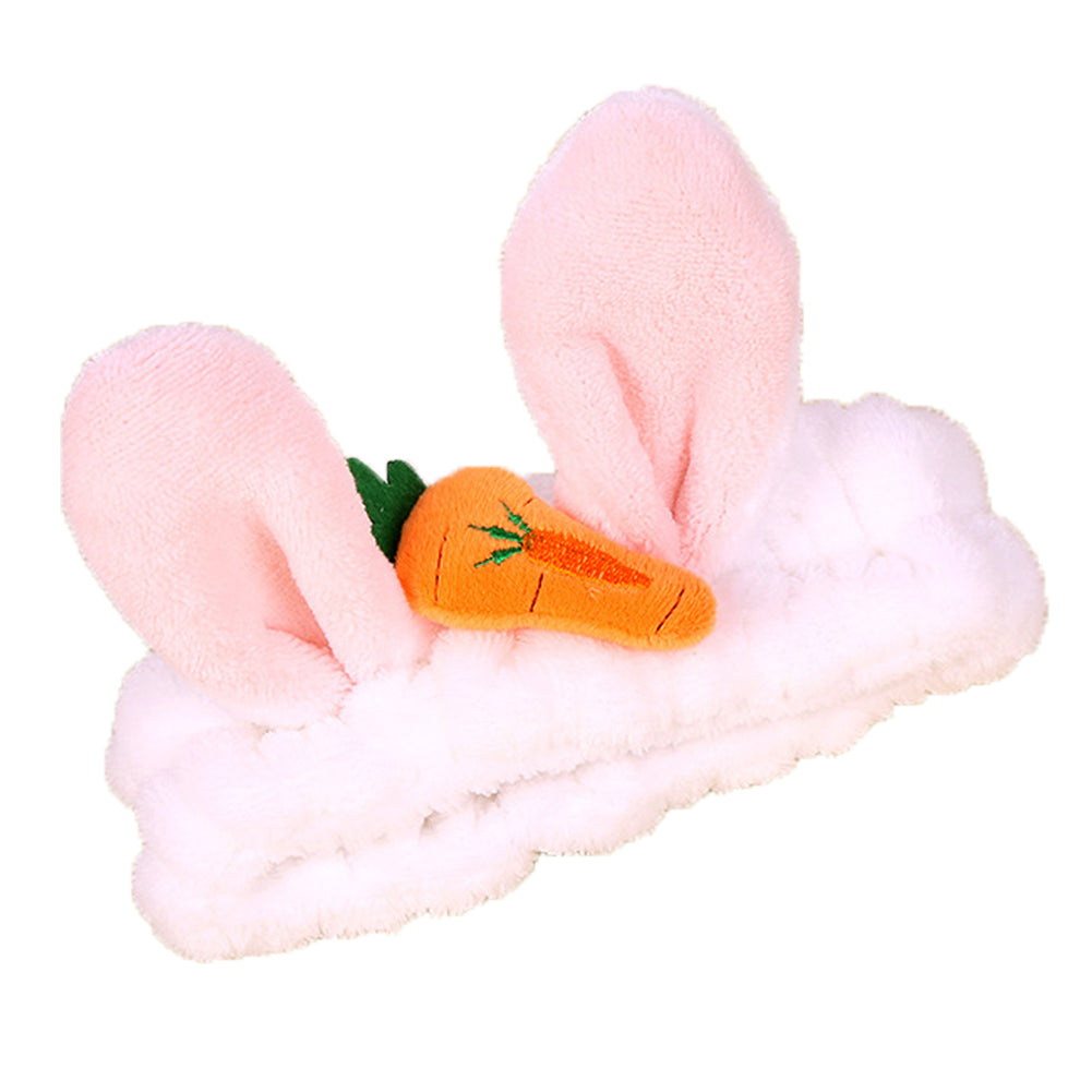 Cute Carrot Rabbit Ears Flannel Headband Women Face Washing Elastic Hair Band