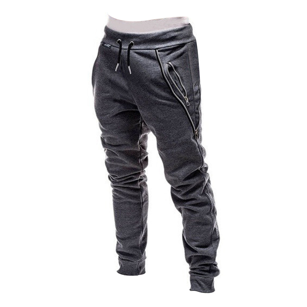 Men Autumn Trousers Elastic Drawstring Slim Casual Pockets Jogging Haren Pants