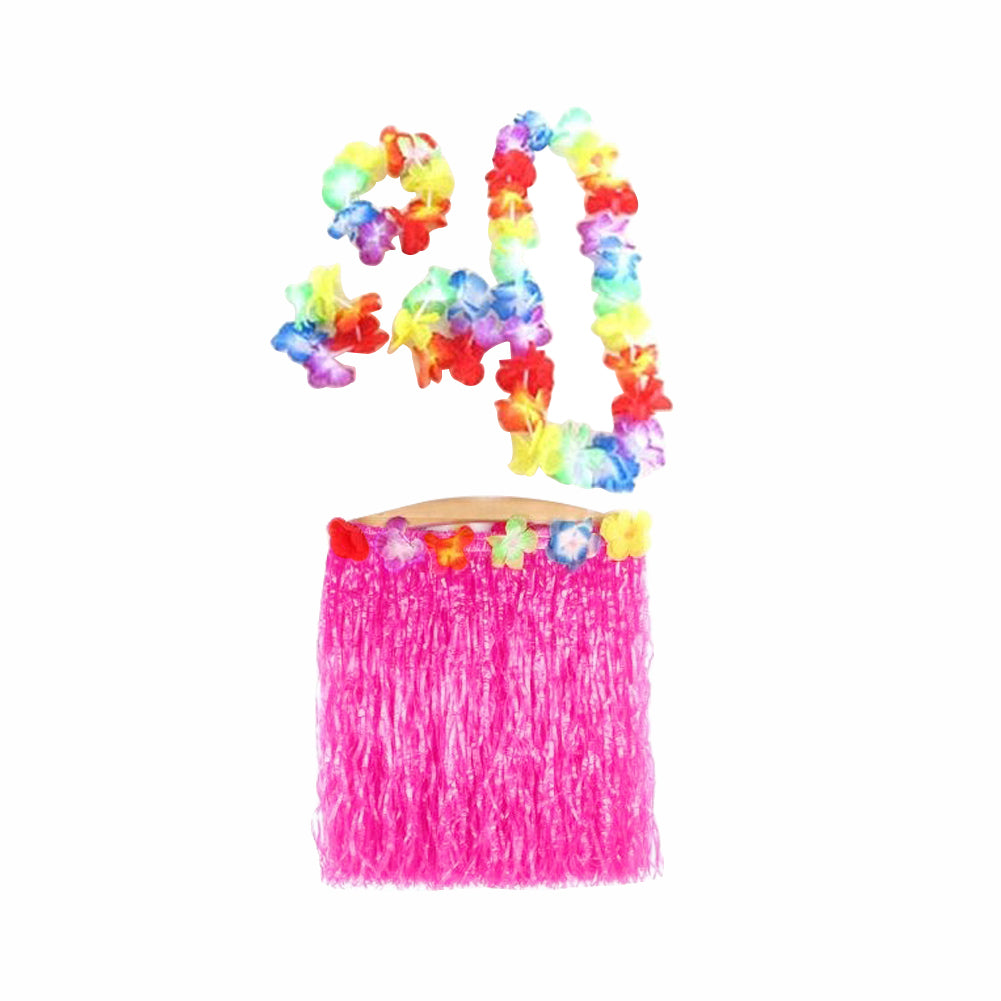 5Pcs Adult Hula Show Grass Skirt Garland Wristband Hawaiian Party Dress Decor