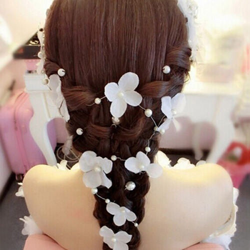 Women Bendable Faux Pearl Flower Wedding Party Bridal Headband Tiara Headwear