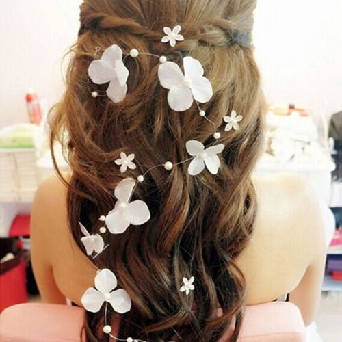 Women Bendable Faux Pearl Flower Wedding Party Bridal Headband Tiara Headwear