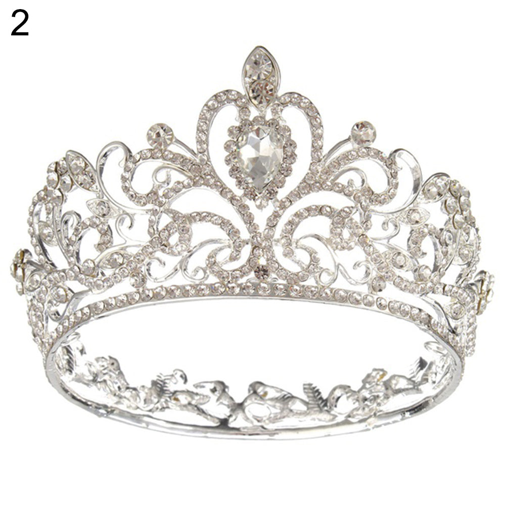 Elegant Lady Shiny Rhinestone Round Crown Tiara Wedding Pageant Bridal Headpiece