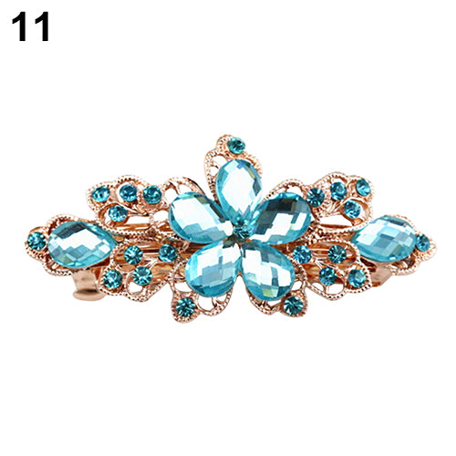 Women Fashion Flower Leaf Crystal Rhinestone Hair Barrette Clip Hairpin Jewelry