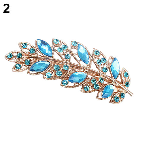 Women Fashion Flower Leaf Crystal Rhinestone Hair Barrette Clip Hairpin Jewelry