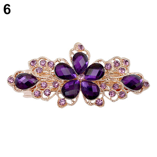 Women Fashion Flower Leaf Crystal Rhinestone Hair Barrette Clip Hairpin Jewelry