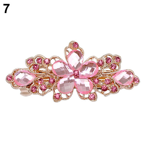 Women Fashion Flower Leaf Crystal Rhinestone Hair Barrette Clip Hairpin Jewelry