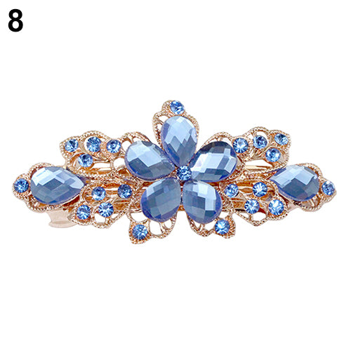 Women Fashion Flower Leaf Crystal Rhinestone Hair Barrette Clip Hairpin Jewelry