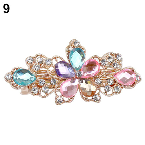 Women Fashion Flower Leaf Crystal Rhinestone Hair Barrette Clip Hairpin Jewelry