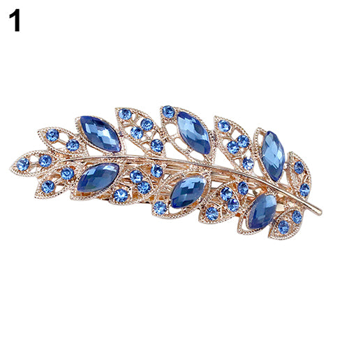 Women Fashion Flower Leaf Crystal Rhinestone Hair Barrette Clip Hairpin Jewelry