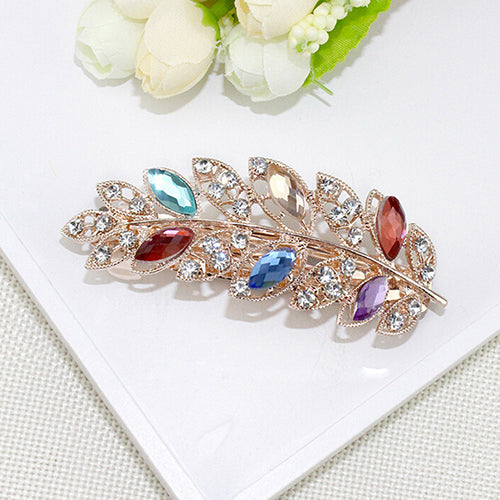 Women Fashion Flower Leaf Crystal Rhinestone Hair Barrette Clip Hairpin Jewelry
