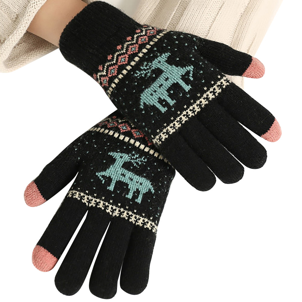 Christmas Reindeer Winter Soft Knit Touch Screen Smartphone Couple Warm Gloves