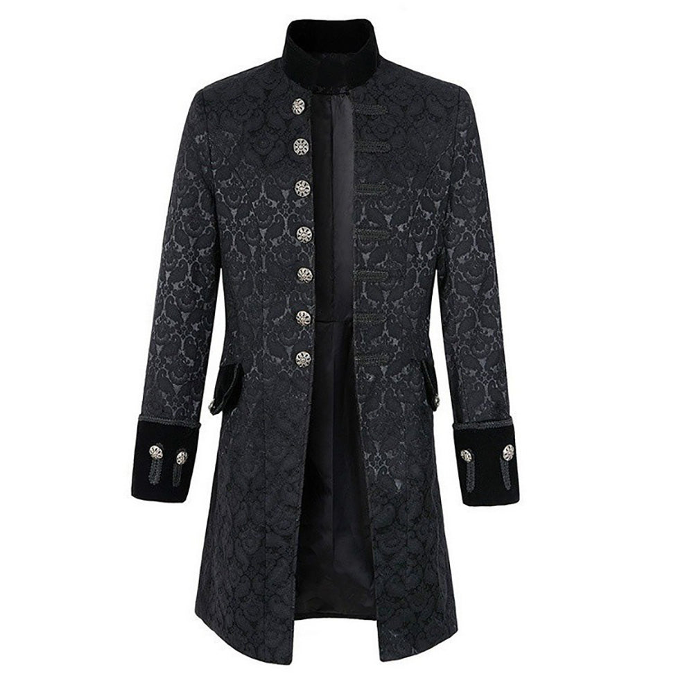 Retro Punk Jacquard Buttons Men's Long Sleeve Slim Jacket Coat Uniform Outwear