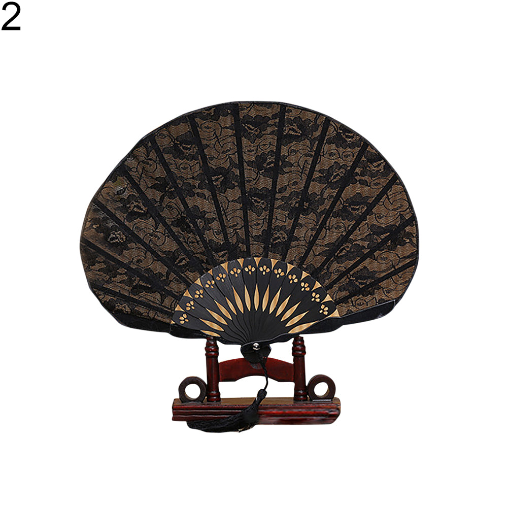 Women Dance Wedding Party Floral Lace Folding Handheld Fan with Tassel Decor