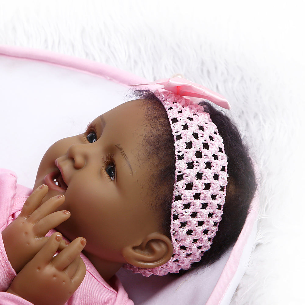 55cm Black Girl Reborn Baby Soft Vinyl Silicone Doll Children Accompany Toy