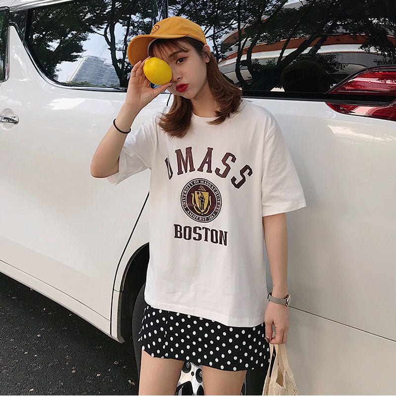 Cotton printed letter Slim short-sleeved T-shirt blouse