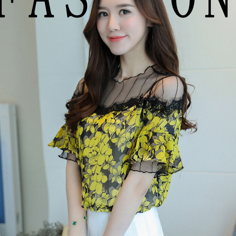 Loose ruffled collar chiffon solid color shirt