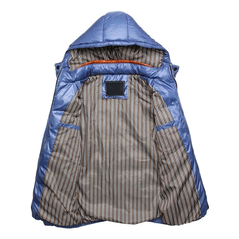 Winter Men Solid Color Down Jacket Slim Fit Hooded Long Sleeve Coat Outwear