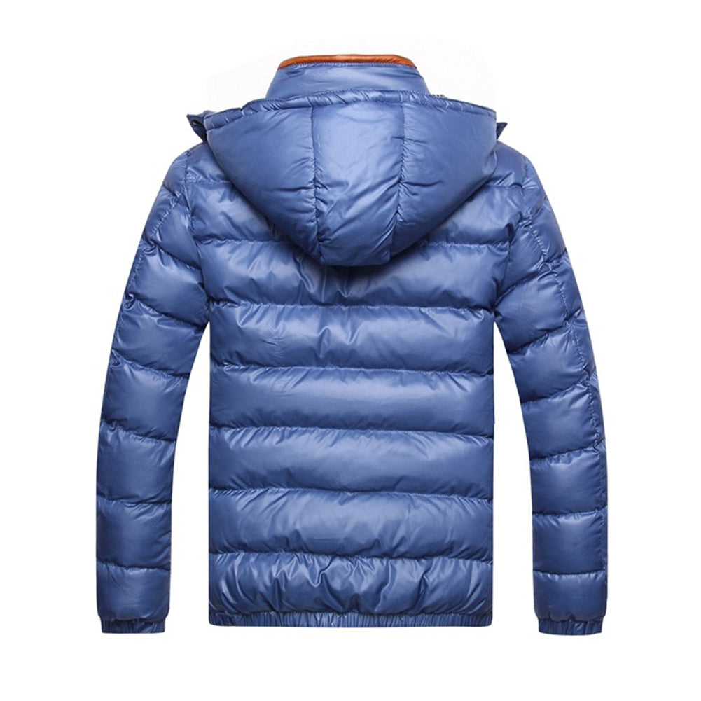 Winter Men Solid Color Down Jacket Slim Fit Hooded Long Sleeve Coat Outwear