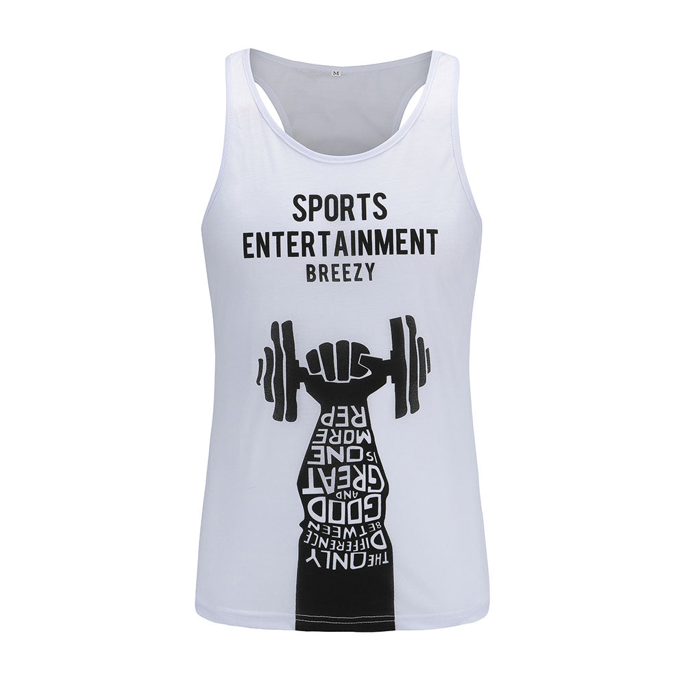 Letters Design Sleeveless Round Neck Men Sport Fitness Running Summer Vest Top