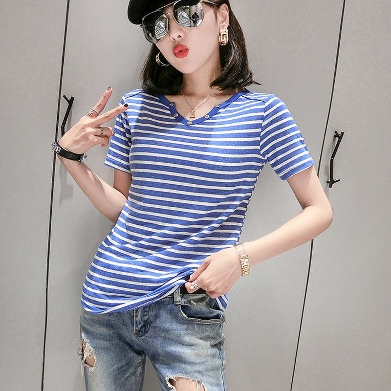 Cotton printed letter Slim short-sleeved T-shirt blouse